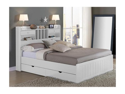 Vente-unique, Holzbett mit Stauraum Schubladen 1 MEDERICK Holzbett mit Stauraum Schubladen 1 MEDERICK, Vente-unique - Holzbett mit Stauraum Schubladen 1 MEDERICK, 140X190CM, Weiss