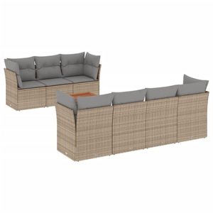 vidaXL, vidaXL 8-tlg. Garten-Sofagarnitur mit Kissen Beige Poly Rattan, vidaXL 8-tlg. Garten-Sofagarnitur mit Kissen Beige Poly Rattan