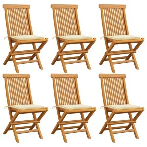 vidaXL, vidaXL Gartenstühle mit Cremeweißen Kissen 6 Stk. Massivholz Teak, vidaXL Gartenstühle mit Cremeweißen Kissen 6 Stk. Massivholz Teak