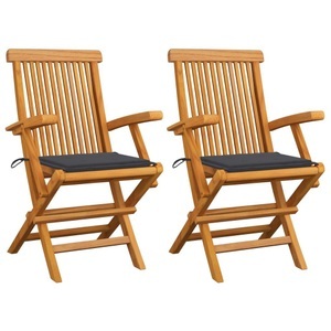 vidaXL, vidaXL Gartenstühle mit Anthrazit Kissen 2 Stk. Massivholz Teak