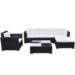 Diverse Hardware, 6-tlg. Garten-Lounge-Set mit Auflagen Poly Rattan Schwarz