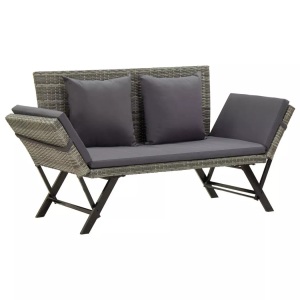 Diverse Hardware, Gartenbank mit Auflagen 176 cm Grau Poly Rattan
