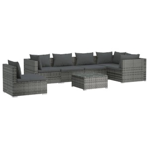 vidaXL, vidaXL 7-tlg. Garten-Lounge-Set mit Kissen Poly Rattan Grau, 