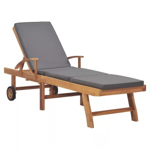 Diverse Hardware, Sonnenliege mit Auflage Massivholz Teak Dunkelgrau