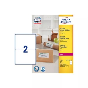 Avery Zweckform, AVERY ZWECKFORM Adressetiketten 199,6x143,5mm LR7168100 recycling 200, Avery® Zweckform Versand-Etiketten LR7168, permanenthaftend, druckergeeignet, Recycling-Papier, rechteckig, naturweiss, 200 Stück auf 100 Blatt