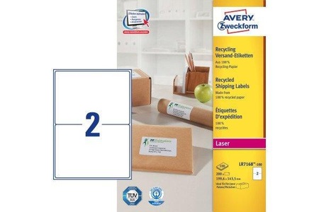 Avery Zweckform, AVERY ZWECKFORM Adressetiketten 199,6x143,5mm LR7168100 recycling 200, Avery® Zweckform Versand-Etiketten LR7168, permanenthaftend, druckergeeignet, Recycling-Papier, rechteckig, naturweiss, 200 Stück auf 100 Blatt