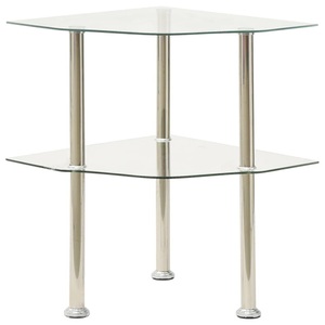 vidaXL, vidaXL Beistelltisch mit 2 Ablagen Transparent 38x38x50 cm Hartglas