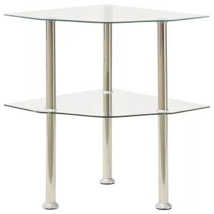 vidaXL, vidaXL Beistelltisch mit 2 Ablagen Transparent 38x38x50 cm Hartglas