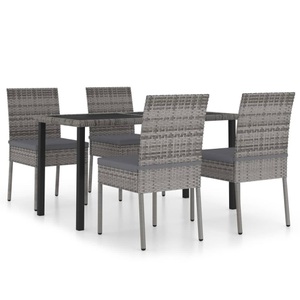 vidaXL, vidaXL 5-tlg. Garten-Essgruppe Poly Rattan Grau, vidaXL 5-tlg. Garten-Essgruppe Poly Rattan Grau