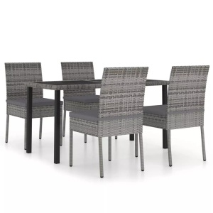 vidaXL, vidaXL 5-tlg. Garten-Essgruppe Poly Rattan Grau, vidaXL 5-tlg. Garten-Essgruppe Poly Rattan Grau