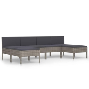 vidaXL, vidaXL 6-tlg. Garten-Lounge-Set mit Auflagen Poly Rattan Grau, vidaXL 6-tlg. Garten-Lounge-Set mit Auflagen Poly Rattan Grau