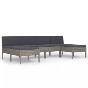 vidaXL, vidaXL 6-tlg. Garten-Lounge-Set mit Auflagen Poly Rattan Grau, vidaXL 6-tlg. Garten-Lounge-Set mit Auflagen Poly Rattan Grau