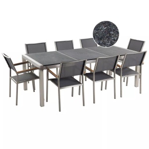 Beliani, Gartenmöbel Set Granit schwarz geflammt, Beliani - Garten-Essgruppe für 8 Personen aus Granit Industriell GROSSETO, One Size, Gewittergrau