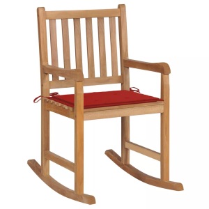 vidaXL, vidaXL Schaukelstuhl mit Rotem Kissen Massivholz Teak, vidaXL Schaukelstuhl mit Rotem Kissen Massivholz Teak