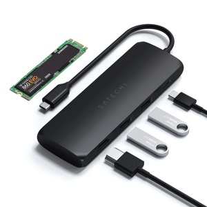 Satechi, Satechi Usb-C Slim Alu Multiport Hub mit SSD Fach Adapter, Satechi USB-C® Dockingstation ST-UCHSEK