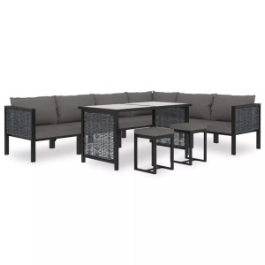 vidaXL, vidaXL 9-tlg. Garten-Lounge-Set mit Auflagen Poly Rattan Anthrazit