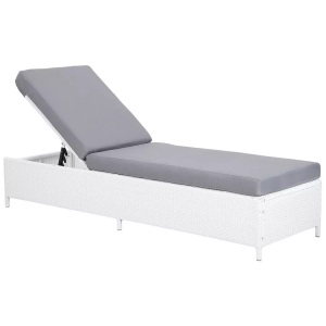 Beliani, Beliani Gartenliege Rattan weiss Auflage grau TURIN II, Beliani - Liege aus PE Rattan Boho TURIN, One Size, Weiss Bunt