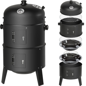 TecTake, Holzkohlegrill Räuchertonne 3 in 1 Holzkohlegrill Räuchertonne 3 in 1, Tectake - Holzkohlegrill Räuchertonne 3 in 1, 82.5CM, Schwarz
