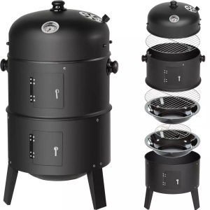 TecTake, Holzkohlegrill Räuchertonne 3 in 1 Holzkohlegrill Räuchertonne 3 in 1, Tectake - Holzkohlegrill Räuchertonne 3 in 1, 82.5CM, Schwarz