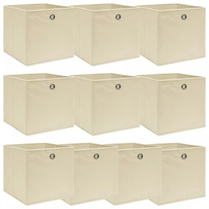 vidaXL, vidaXL Aufbewahrungsboxen 10 Stk. Creme 32x32x32 cm Stoff, vidaXL Aufbewahrungsboxen 10 Stk. Creme 32x32x32 cm Stoff