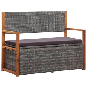 Diverse Hardware, Bank mit Stauraum 110 cm Poly Rattan Massivholz Akazie Grau