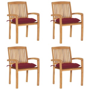 vidaXL, vidaXL Stapelbare Gartenstühle mit Kissen 4 Stk. Massivholz Teak