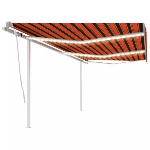vidaXL, vidaXL Gelenkarmmarkise Einziehbar mit LED 6x3 m Orange und Braun, vidaXL Markise Manuell Einziehbar mit LED 6x3 m Orange und Braun