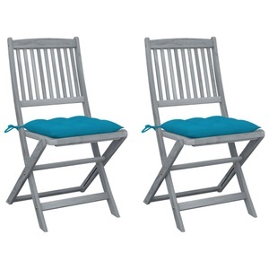 vidaXL, vidaXL Klappbare Gartenstühle 2 Stk. mit Kissen Massivholz Akazie, vidaXL Klappbare Gartenstühle 2 Stk. mit Kissen Massivholz Akazie