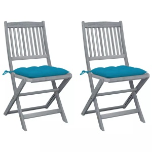 vidaXL, vidaXL Klappbare Gartenstühle 2 Stk. mit Kissen Massivholz Akazie, vidaXL Klappbare Gartenstühle 2 Stk. mit Kissen Massivholz Akazie