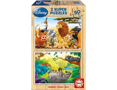 CARLETTO, Carletto 9213144 - Educa, Disney, König der Löwen und Dschungelbuch, 2 SUPER PUZZLE, Holz-Puzzle,, 