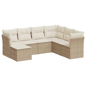 vidaXL, vidaXL 7-tlg. Garten-Sofagarnitur mit Kissen Beige Poly Rattan, vidaXL 7-tlg. Garten-Sofagarnitur mit Kissen Beige Poly Rattan