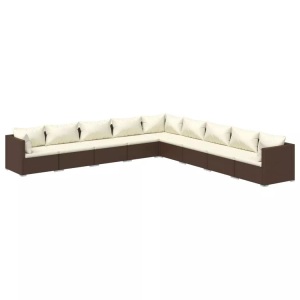 vidaXL, vidaXL 9-tlg. Garten-Lounge-Set mit Kissen Poly Rattan Braun, vidaXL 9-tlg. Garten-Lounge-Set mit Kissen Poly Rattan Braun