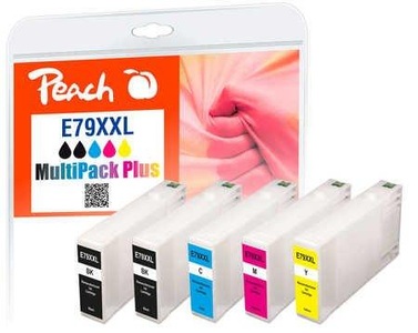 undefined, Peach 319906 5 Stück(e) Kompatibel Extra (Super) Hight Yield Schwarz, Cyan, Magenta, Gelb, Peach E79 XXL 5 Druckerpatronen XXL (2*bk, c/m/y) ersetzt Epson No. 79XXL, C13T78954010 für z.B. Epson WorkForce Pro WF -5100
