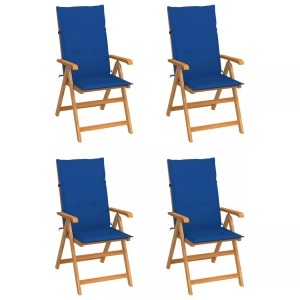 vidaXL, vidaXL Gartenstühle 4 Stk. mit Königsblauen Kissen Massivholz Teak, vidaXL Gartenstühle 4 Stk. mit Königsblauen Kissen Massivholz Teak