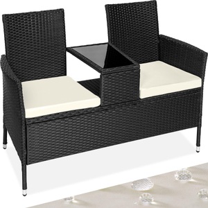 TecTake, Rattan Gartensitzbank mit Tisch Rattan Gartensitzbank mit Tisch, Tectake - Rattan Gartensitzbank mit Tisch, 2 Stück, Schwarz Leicht