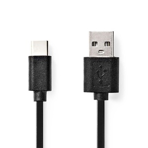 USB-Kabel | USB 2.0 | USB-A Stecker | USB-C? Stecker | 15 W | 480 Mbps | Vernickelt | 1,00 m | Rund | PVC | Schwarz | Etikett