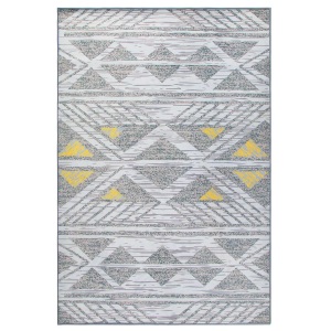 Beliani, Beliani Teppich grau-gelb geometrisches Muster 160 x 230 cm KARGI, Beliani - Teppich aus Polyester Boho KARGI, 160X230CM, Rauch