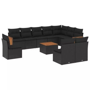 vidaXL, vidaXL 11-tlg. Garten-Sofagarnitur mit Kissen Schwarz Poly Rattan, vidaXL 11-tlg. Garten-Sofagarnitur mit Kissen Schwarz Poly Rattan