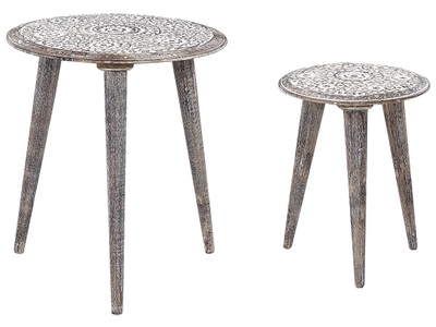 Beliani, Beistelltisch aus Mango Holz Rustikal BARJU Beistelltisch aus Mango Holz Rustikal BARJU, Beliani - Beistelltisch 2er Set aus Mango Holz Rustikal BARJU, One Size, Schneeweiss
