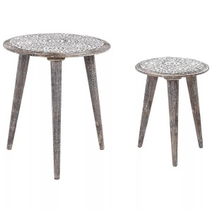 Beliani, Beistelltisch aus Mango Holz Rustikal BARJU Beistelltisch aus Mango Holz Rustikal BARJU, Beliani - Beistelltisch 2er Set aus Mango Holz Rustikal BARJU, One Size, Schneeweiss