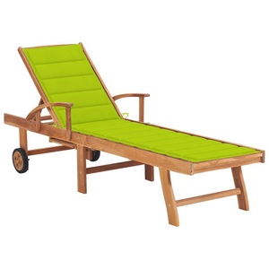 vidaXL, vidaXL Sonnenliege mit Auflage Hellgrün Massivholz Teak, 