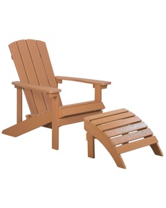 Beliani, Beliani Gartenstuhl Kunstholz heller Holzfarbton mit Fusshocker Adirondack, 