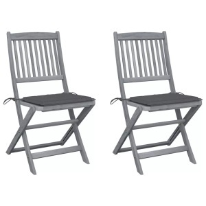 vidaXL, vidaXL Klappbare Gartenstühle 2 Stk. mit Kissen Massivholz Akazie, vidaXL Klappbare Gartenstühle 2 Stk. mit Kissen Massivholz Akazie