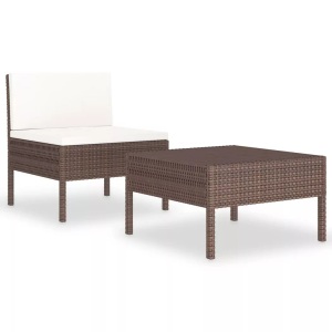 vidaXL, vidaXL 2-tlg. Garten-Lounge-Set mit Auflagen Poly Rattan Braun, vidaXL 2-tlg. Garten-Lounge-Set mit Auflagen Poly Rattan Braun