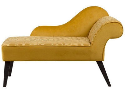 Beliani, Beliani Chaiselongue Samtstoff gelb Blättermuster rechtsseitig BIARRITZ, 