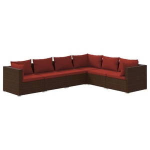 vidaXL, vidaXL 6-tlg. Garten-Lounge-Set mit Kissen Poly Rattan Braun, 
