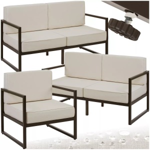 TecTake, Tectake - Garten-Loungeset Comosa für 5 Personen, XXL-Polsterung je Sofa 250 kg, Sessel 120 kg Belastbarkeit, One Size, Beige
