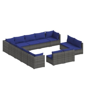 vidaXL, vidaXL 13-tlg. Garten-Lounge-Set mit Kissen Grau Poly Rattan, 