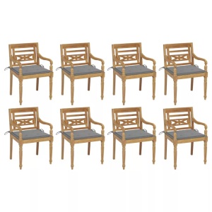 vidaXL, vidaXL Batavia-Stühle mit Kissen 8 Stk. Massivholz Teak, vidaXL Batavia-Stühle mit Kissen 8 Stk. Massivholz Teak