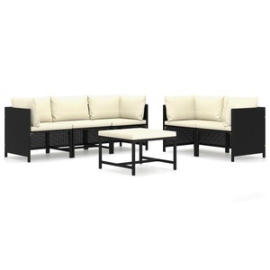 vidaXL, vidaXL 6-tlg. Garten-Lounge-Set mit Kissen Poly Rattan Schwarz